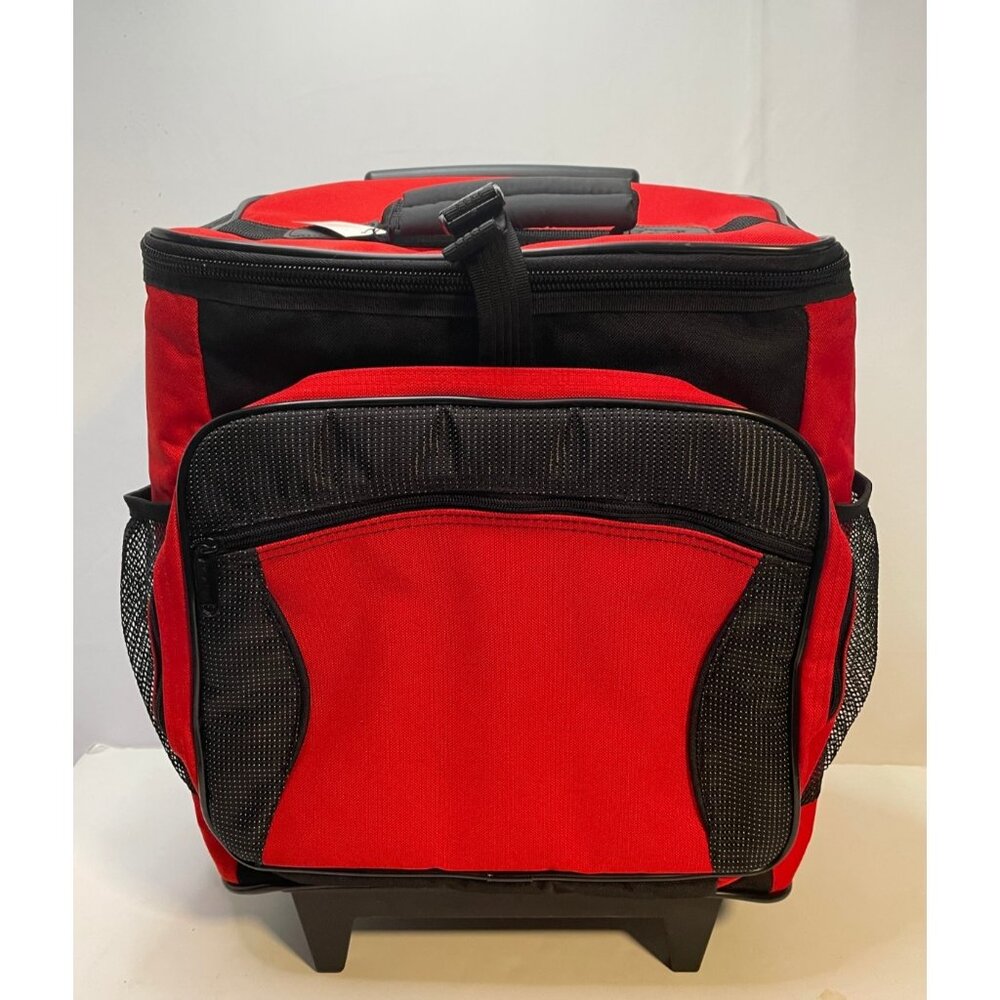 Travel Well Rolling Cooler Insulated soft bag wheel backpack 18" x 15" x 10" red